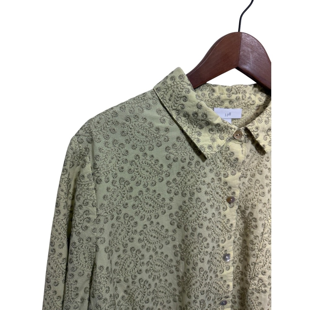 J. Jill Embroidered Button Down Shirt Womens Green Large, Floral Paisley Cotton - Picture 4 of 8